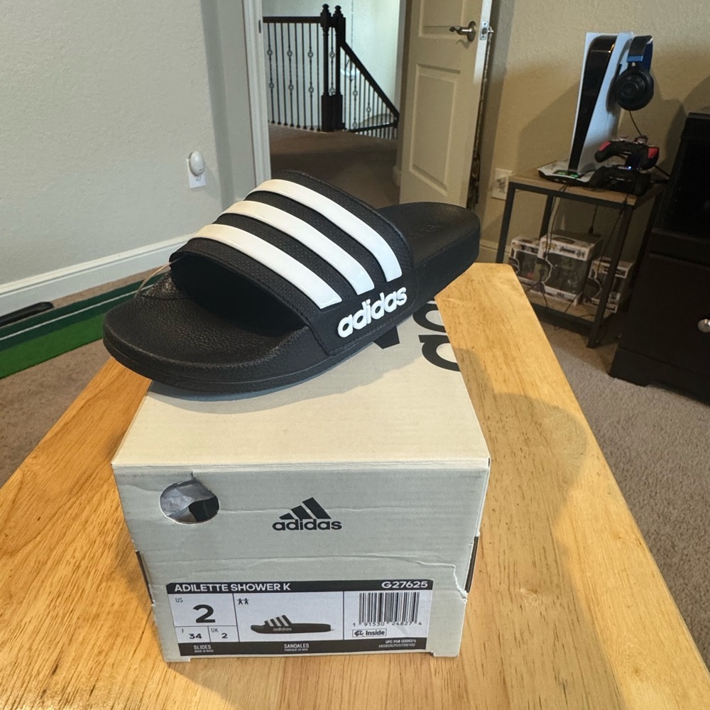 Adidas Black and White Slides